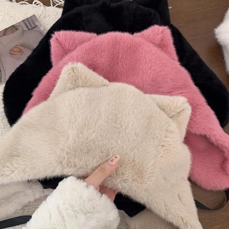 Furry Cartoon Head Cover with Ear for Outdoor Sports Furry Hat with Ear Oversized Headgear Hat for Winter