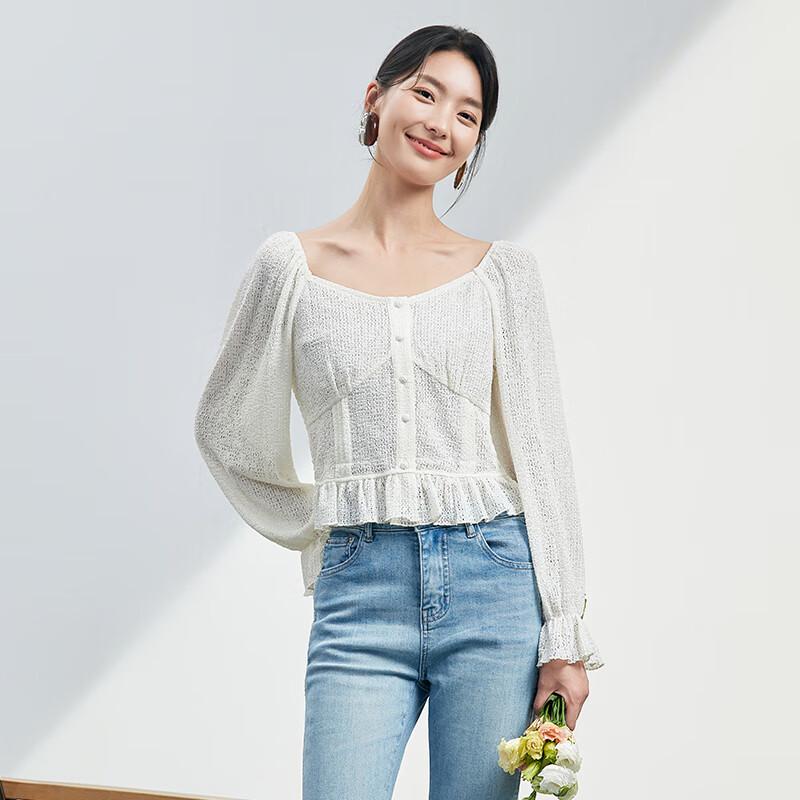 JOY SPEAKER Women's Square Neck Long Sleeve Knit Top