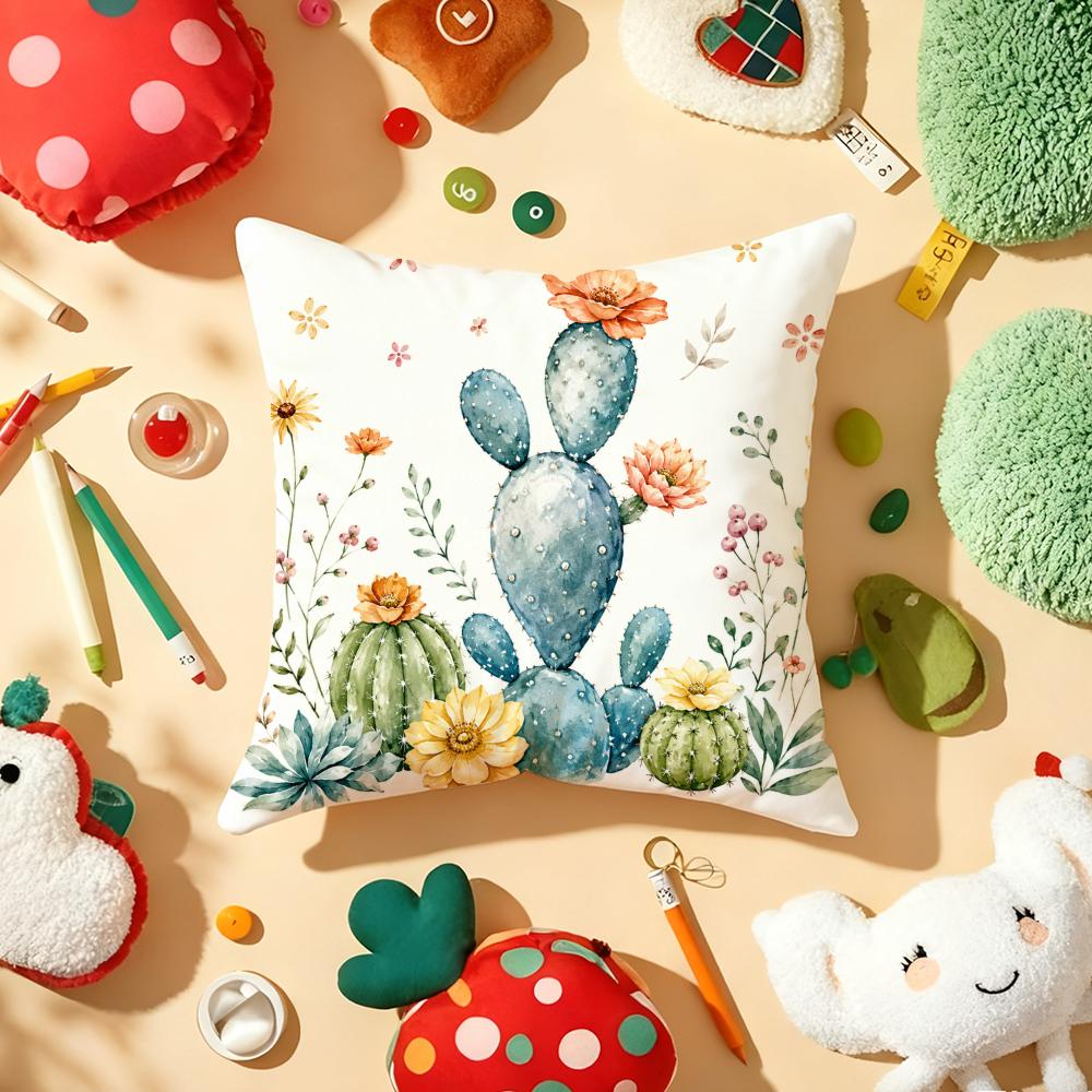 Tropical Cactus Cushion Cover Soft Short Plush DoubleSided Printing Home Decor Machine Washable Pillow Case Gift