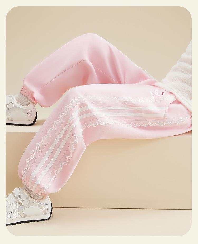 HelloKitty Girls' Autumn Color Block Lace Ribbon Patchwork Sweatpants - 2025 Sporty Casual Style