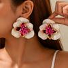 Exquisite Large White Enamel Flower Stud Earrings for Women Fashion Female Wedding Party Daily Wear Jewelry Accessories
