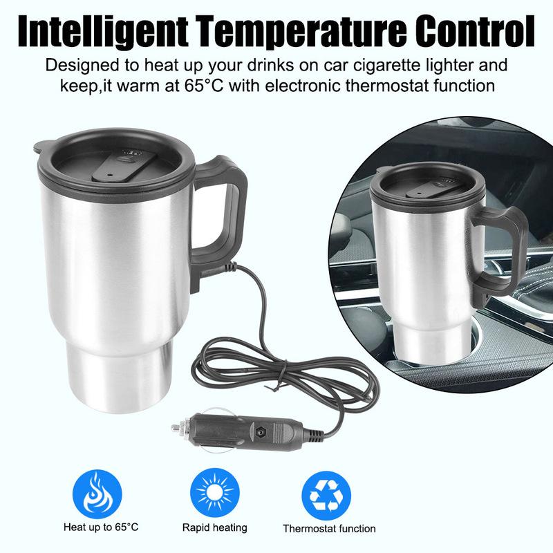 

Camping Travel Kettle Water Coffee Milk Thermal Mug Stainless Steel Vehicle Heating Cup 12V 450ml Electric Heating Car Kettle