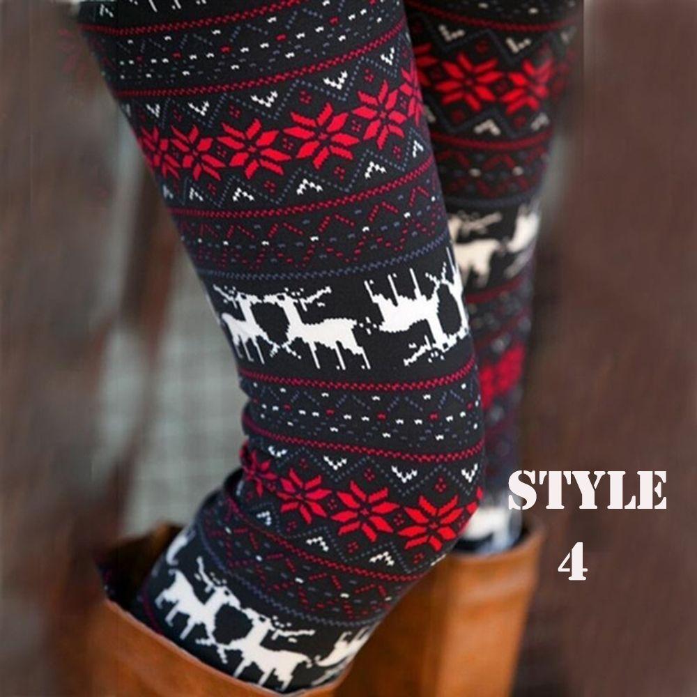 

Quality One Size Long Warm Stretchy Pants Winter Pants Elk Snowflake Reindeer Christmas Leggings 04