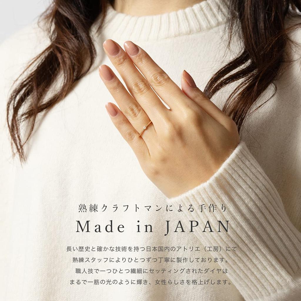 LEGAN Pink Gold Diamond Size K18PG Natural Made In Japan Ring, 13, Milgrain, Simple, Slim, Diamond, Women's,