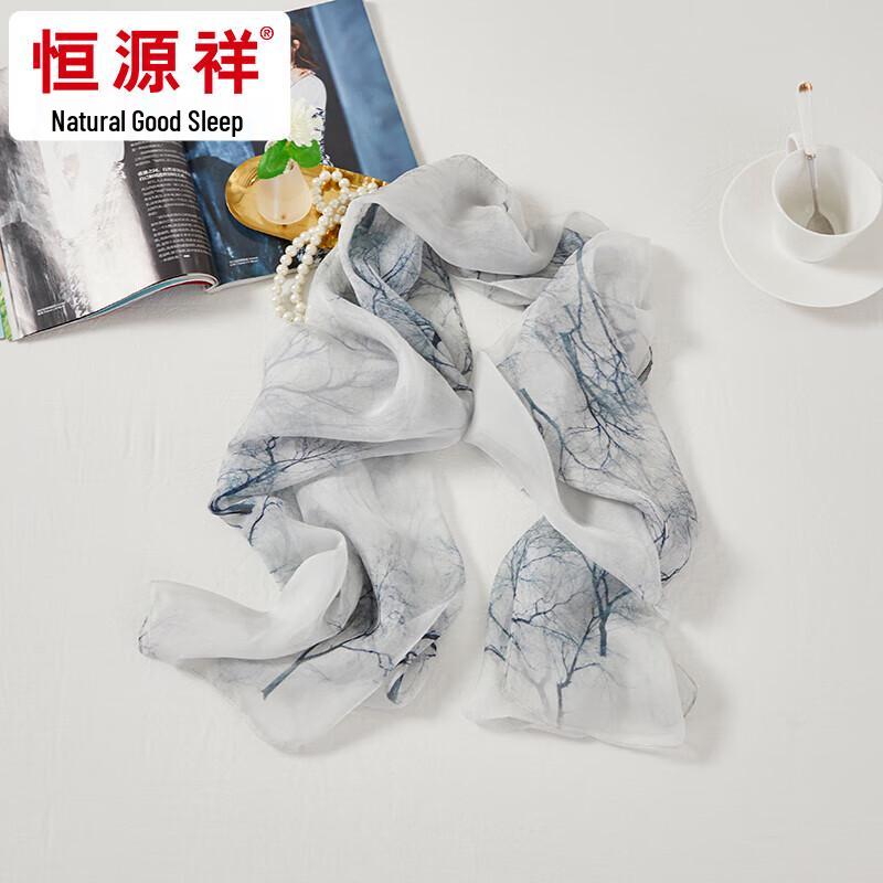 Hengyuanxiang 100% Mulberry Silk Chiffon Long Scarf