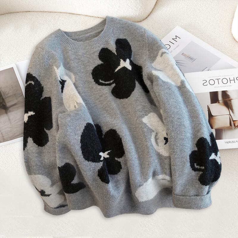 

Женский свитер с цветочным жаккардом в стиле колор-блок L