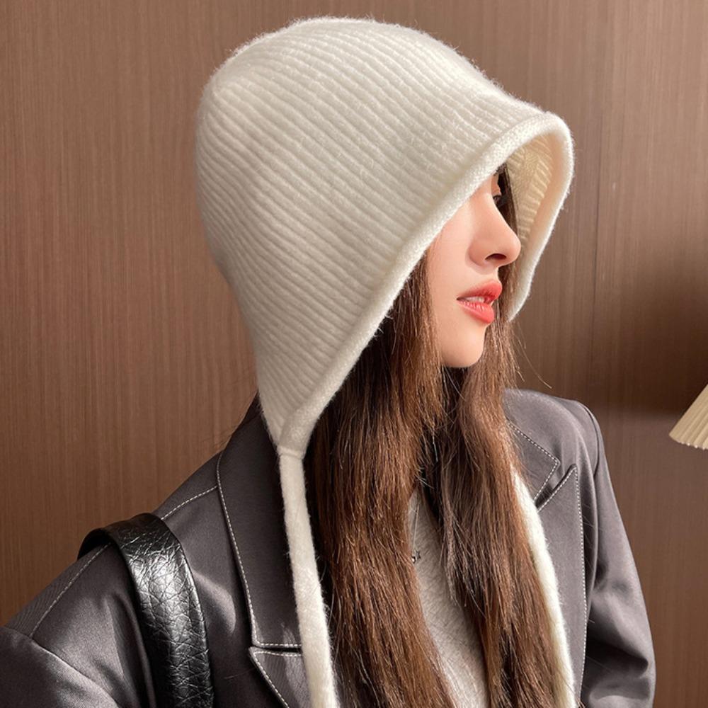 Knitted Windproof Ear Protection Cap Dacron Ear Hat Neck Collar Beanies Cap  Teenage Girls