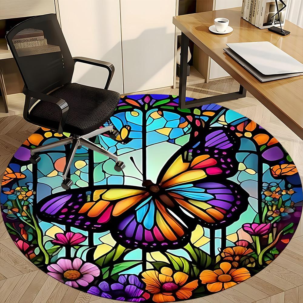 1pc Butterfly Garden Office Round Area Rug, Indoor Mat Suitable ForOffice, Under Office Chairs Bedroom Living Room Home Decor, Room Deco  D076