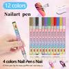 Set de Bolígrafos para Nail Art DIY Marcadores de Pintura de Plástico para Uñas de Gel Punta de 0.7mm Bolígrafos para Dibujar Doodles Regalo para Principiantes y Profesionales