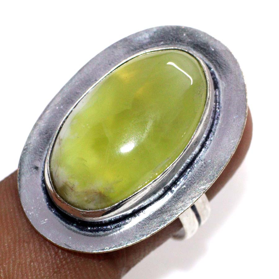 Prehnite 925 Silver Plated Gemstone Handmade Ring Us 7.5 Aesthetic Jewellery I1y26