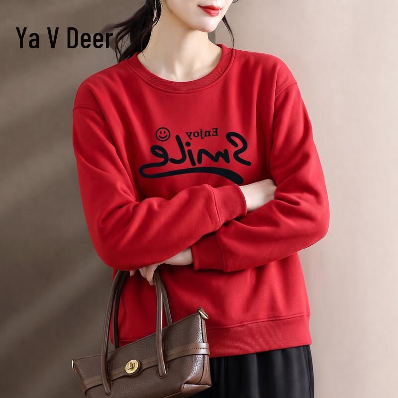 Yalu Women's Crew Neck Printed Long Sleeve Casual Sweatshirt