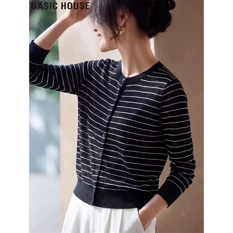 Basic House Women s Striped Thin Knitted Cardigan XL