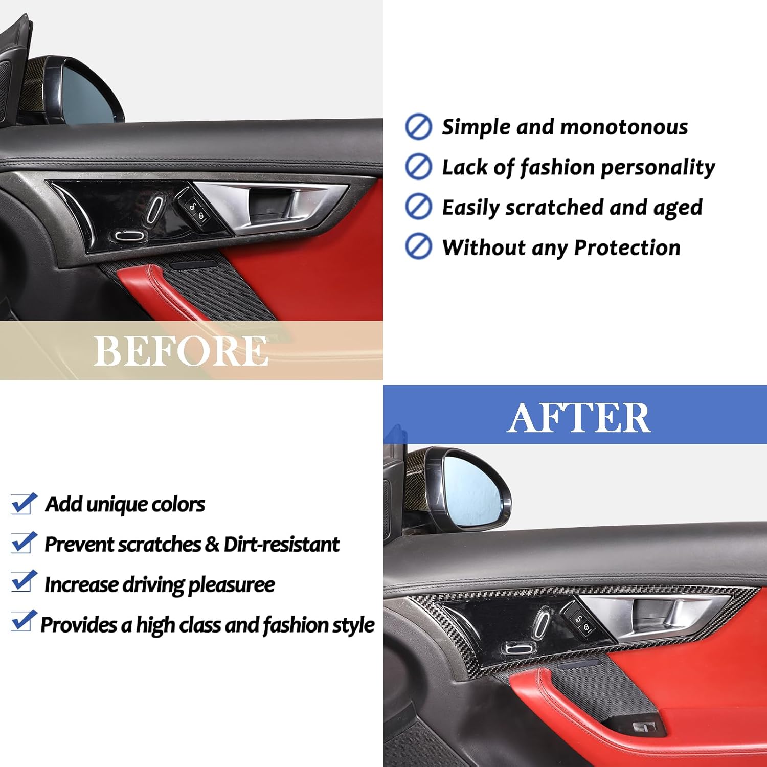 

Daeiclru Soft Carbon Fiber Inner Door Handle Frame Cover Trim Compatible with Jaguar F-Type 2013-2024, Door Inner Grab Handle Trim Cover Sticker,
