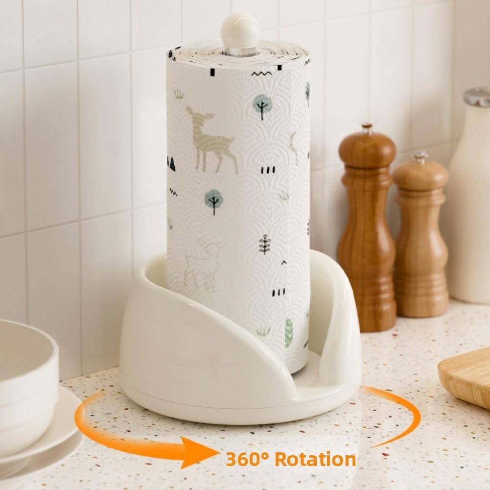 Desktop Rotating Kitchen Tissue Holder with ABS Base 201 Stainless Steel Tube for Paper Towels and Foil Storage