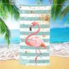 Vibrant Flamingo Beach Towel, Stylish Blue Stripes and Gold Details, Perfect for Summer Getaways