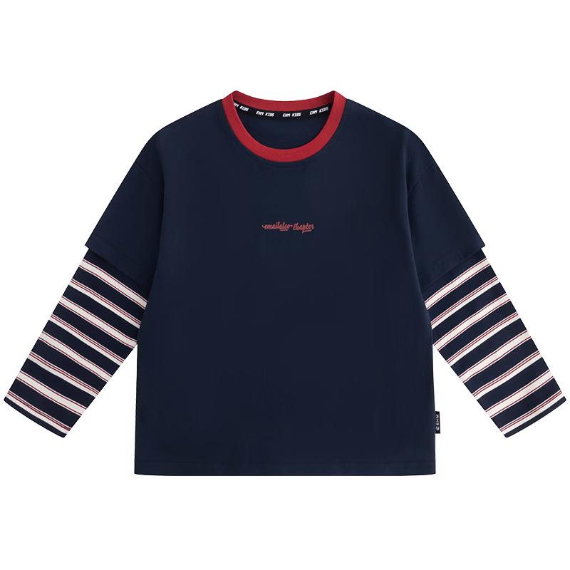 Little Elephant Hamm Boys  Faux Two-Piece Striped Long Sleeve T-Shirt 130