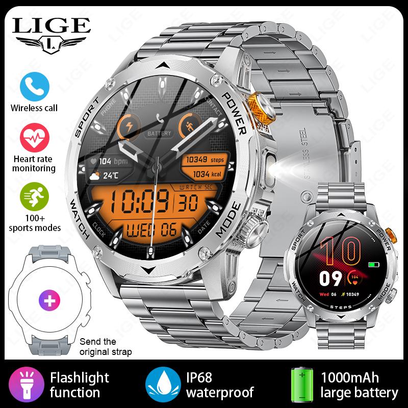 LIGE New 1000mAh Capacity Battery Smart Watch LED Flashlight Outdoor Mountain Climbing Cycling Sports Health Monitor Smartwatch
