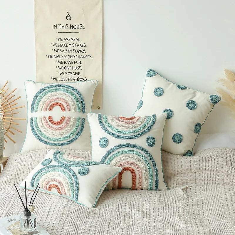 Nordic Style Tufted Sofa Pillow Covers Winter Warm Colorful Pillowcase Washable Girls Kids Pillowslip Bedroom Home Couch Decor
