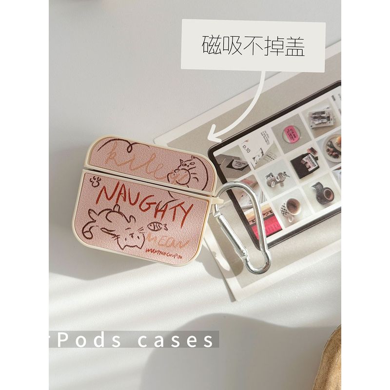 

Apple Earphone Case Three Generations Pro2 Young Adult Heart Graffiti Cat Wireless Bluetooth Earphone Cover AirPod Box Kitten Second Generation Shell Apple Airpods 3 [Pink cat letters] send Hook