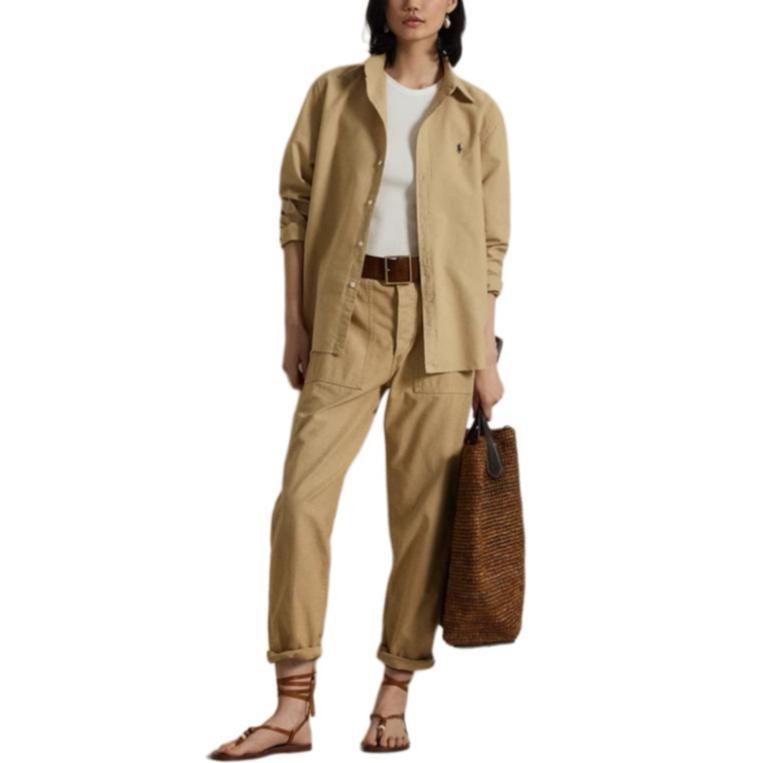 

Polo Ralph Lauren Однотонная рубашка оксфорд из хлопка большого кроя с длинным рукавом Женские рубашки Коричневый Желтый WMPOSHTNDN20278-230