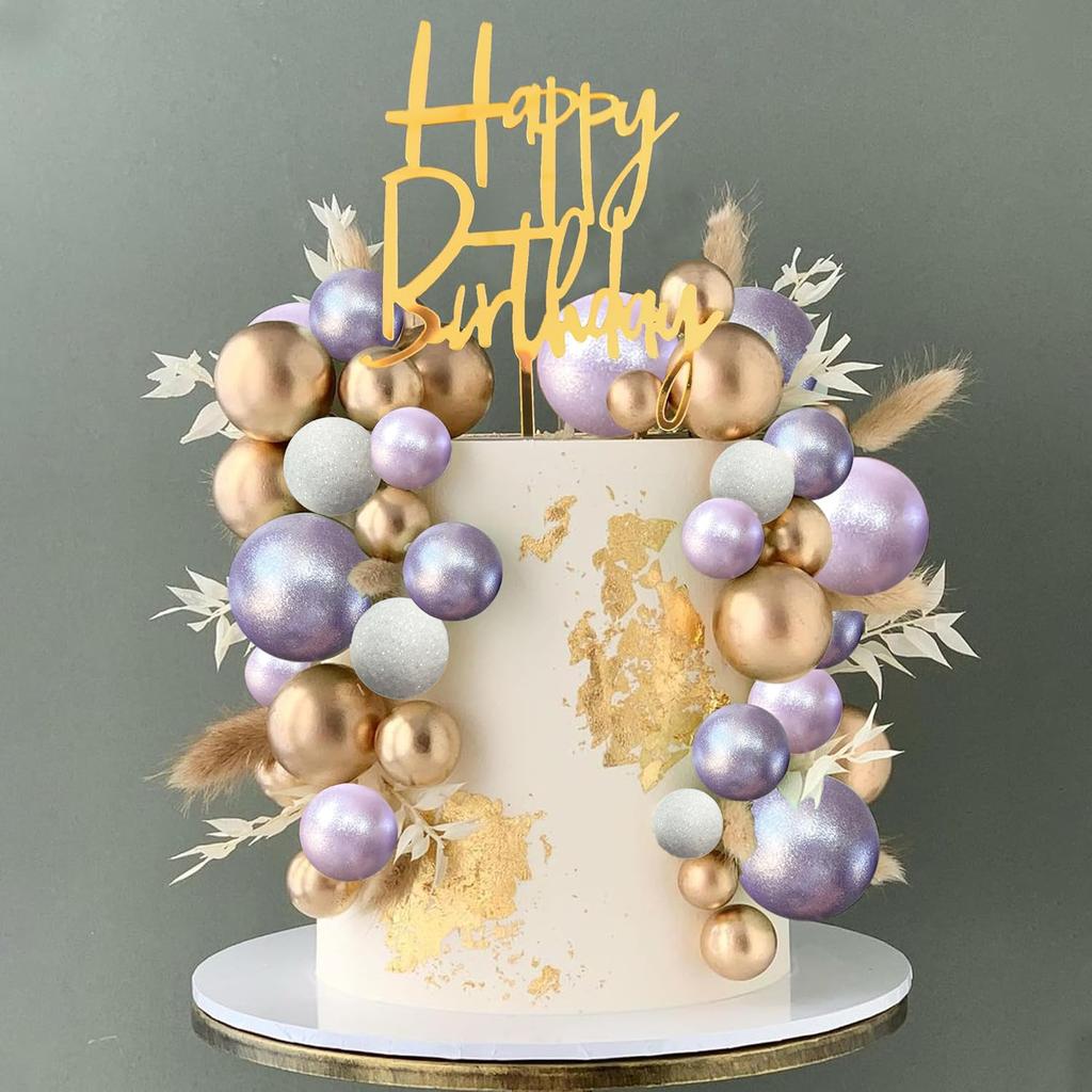 Balls Cake Topper Boho Grass Cake Topper Happy Birthday Cake Decorations for Wedding Birthday Boho Themed Party Supplies