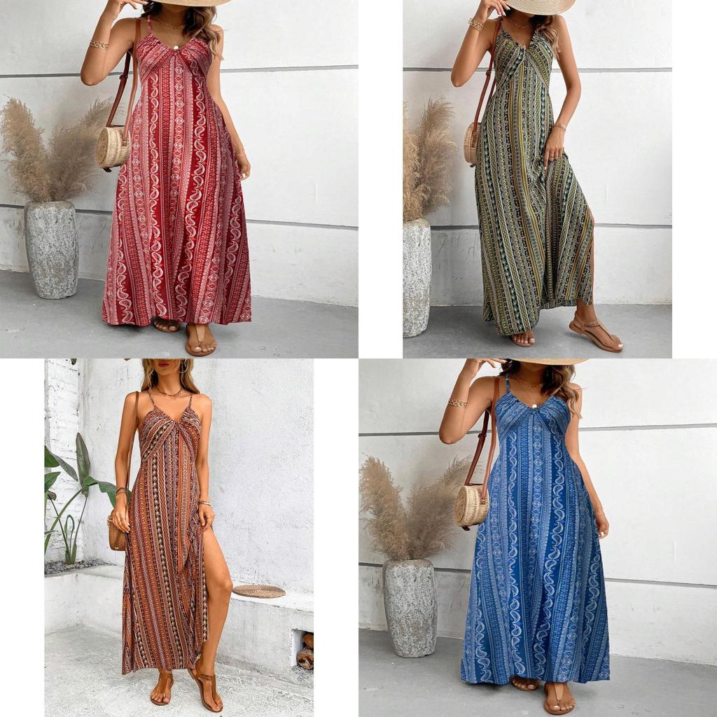 Ärmelloses Maxikleid mit Reißverschluss und Sommer-Blumenprint für Damen-Bademode