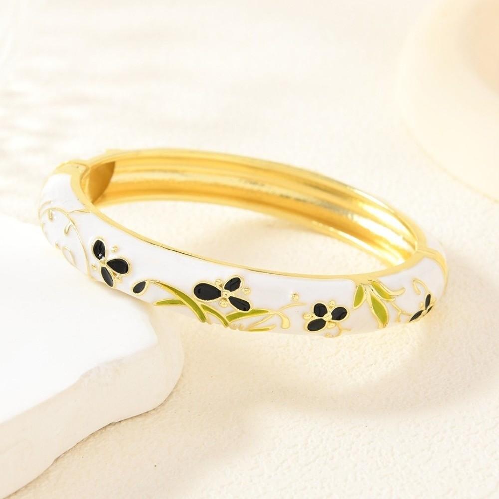 Elegant Cloisonne Bangle Rhinestone Retro Court Floral Bangle Charming Enamel Bracelet  Fashion