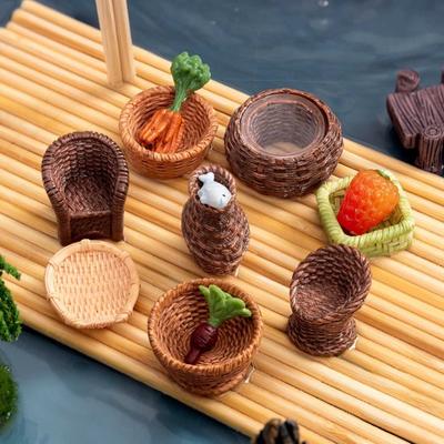 5 Pcs Mini Resin Miniature Storage Simulation Basket Dollhouse Holder Realistic Rattan Basket Accessories for Crafts Dollhouse Fairy