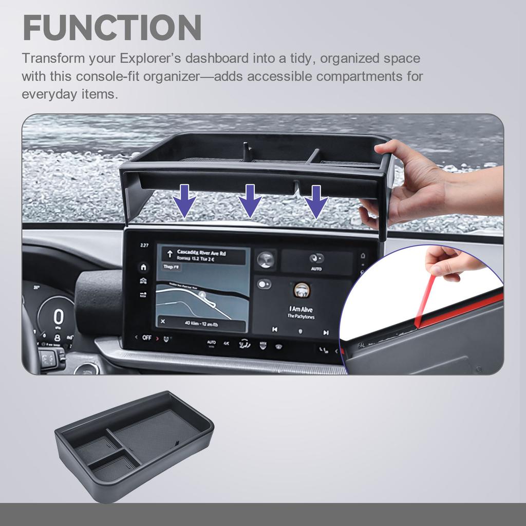 Center Console Dashboard Organizer for 2025-2026 Ford Explorer 13.2-Inch Behind Screen Dash Board Tray Phone Holder Accessories
