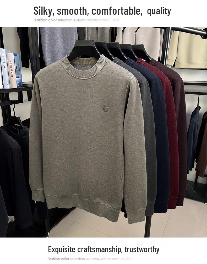 Men's Wool Knit Sweater with Fleece Lining - Thickened, Round Neck, Loose Casual Style, Warm Layer