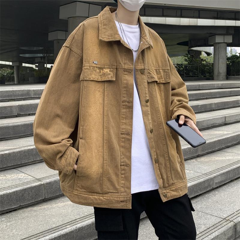 

Осенне-зимняя ретро-джинсовая куртка для мужчин и женщин, свободная универсальная джинсовая куртка в стиле хип-хоп в гонконгском стиле 3XL коричневый