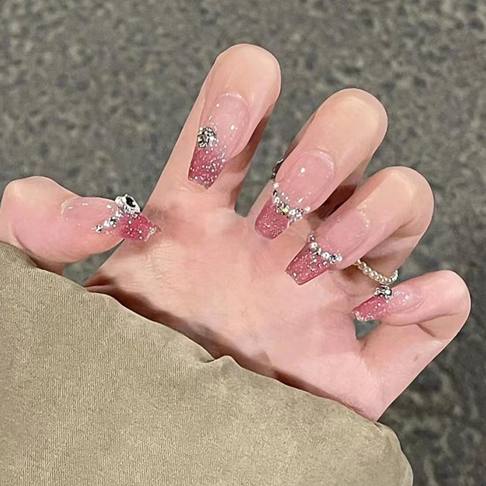 Glossy Press On Nail No Fading Sturdy Material Nail Easy To Wear for Women and Girl Party Activity