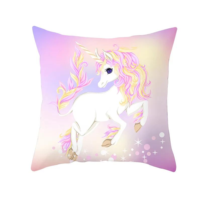 Time Cartoon Home Decor Pillow Purple Unicorn Pillowcase Rainbow Sunrise Sofa Cushion Cover