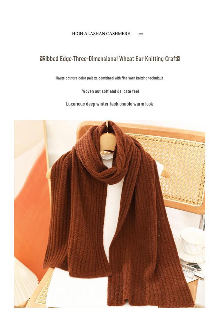 Women's 100% Pure Cashmere Scarf - Autumn/Winter Wheat Ear Knit, High-Grade Korean Style, Versatile, and Warm.