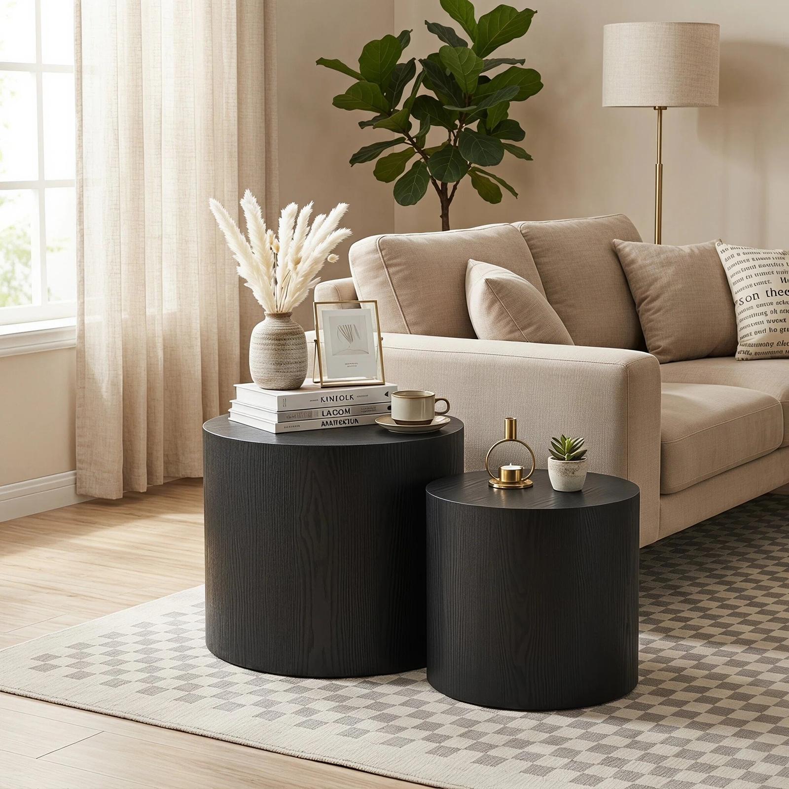 Two-Piece Set, Round Table with Non-Slip