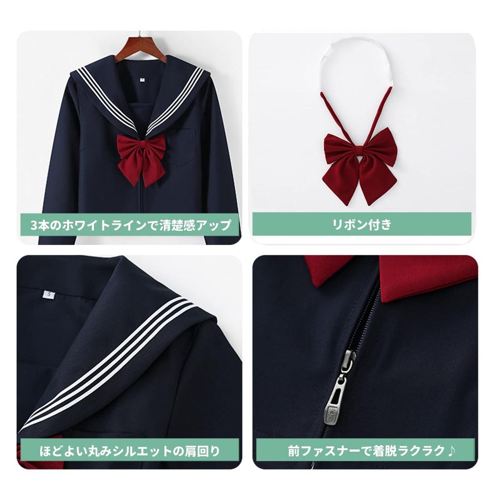 Costum Sailor Cosplay Uniformă Fată de Liceu Mânecă Scurtă Fustă Plisată Set Panglică Simplă Marin [TUISKU] 3 Piese (S)
