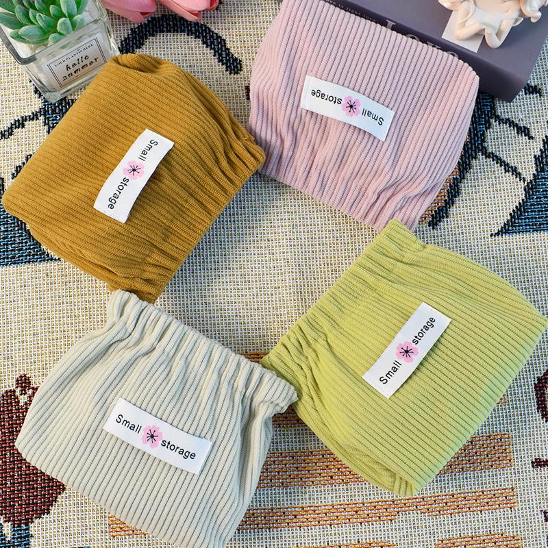 Corduroy Snap Earphone & Coin Pouch - Self-Closing Storage Bag for Data Cables
