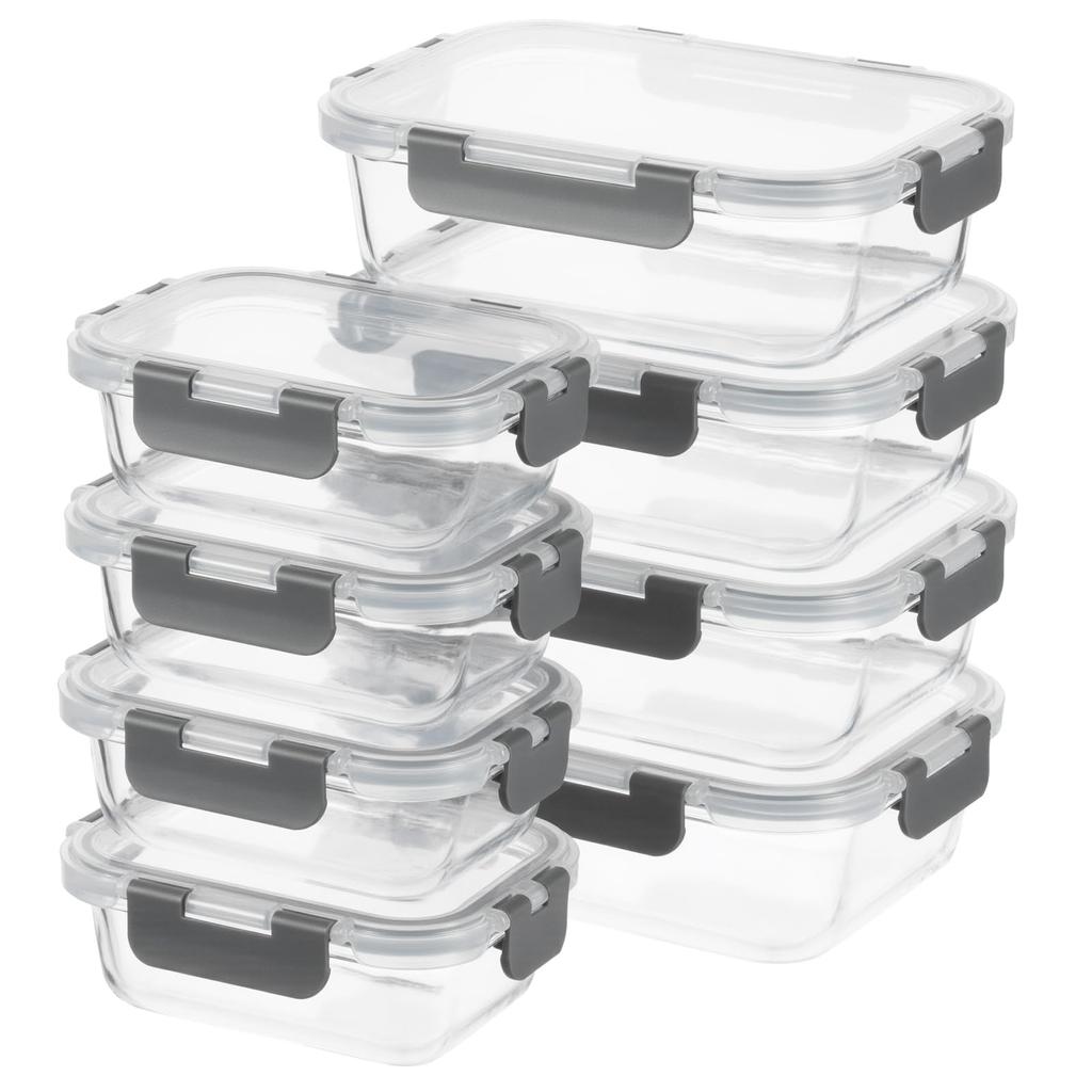 S SALIENT Glass Storage for Dishwasher and Microwave Easy to Set of 370ml x 1050ml x 4 Heat-Resistant Containers, Airtight, Tupperware, Pre-Made Food,