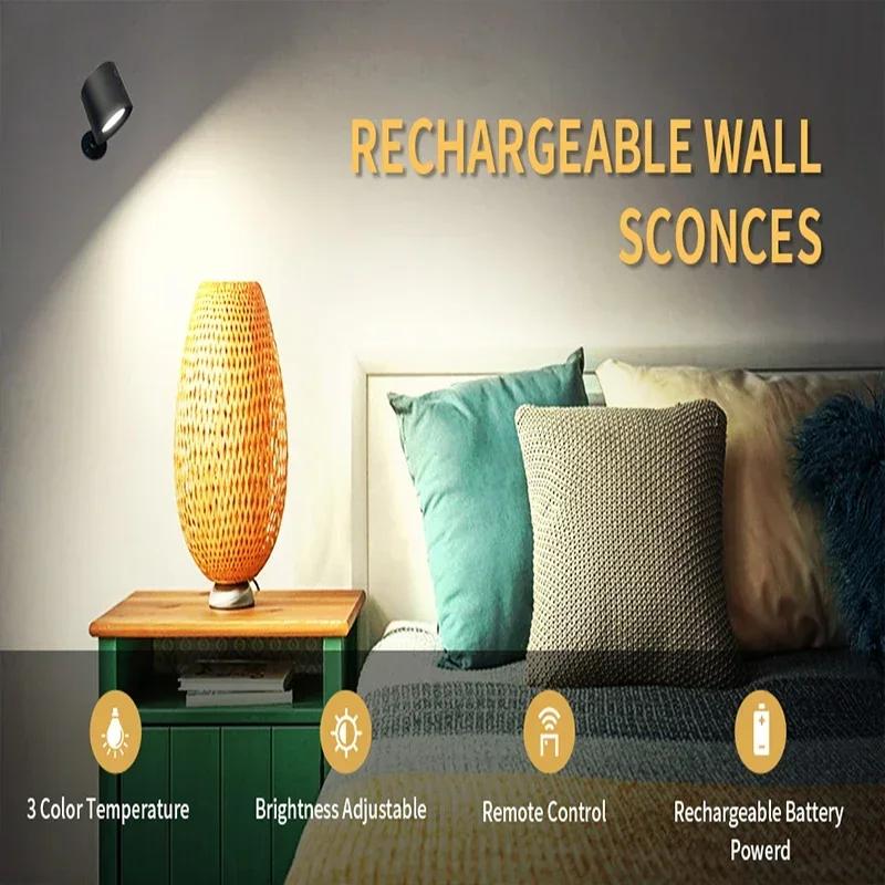 1 Pair Led Double Head Wall Lamp Touch Control Remote 360 Rotatable USB Recharge Wireless Portable Night Light for Bedroom Reading Lamp