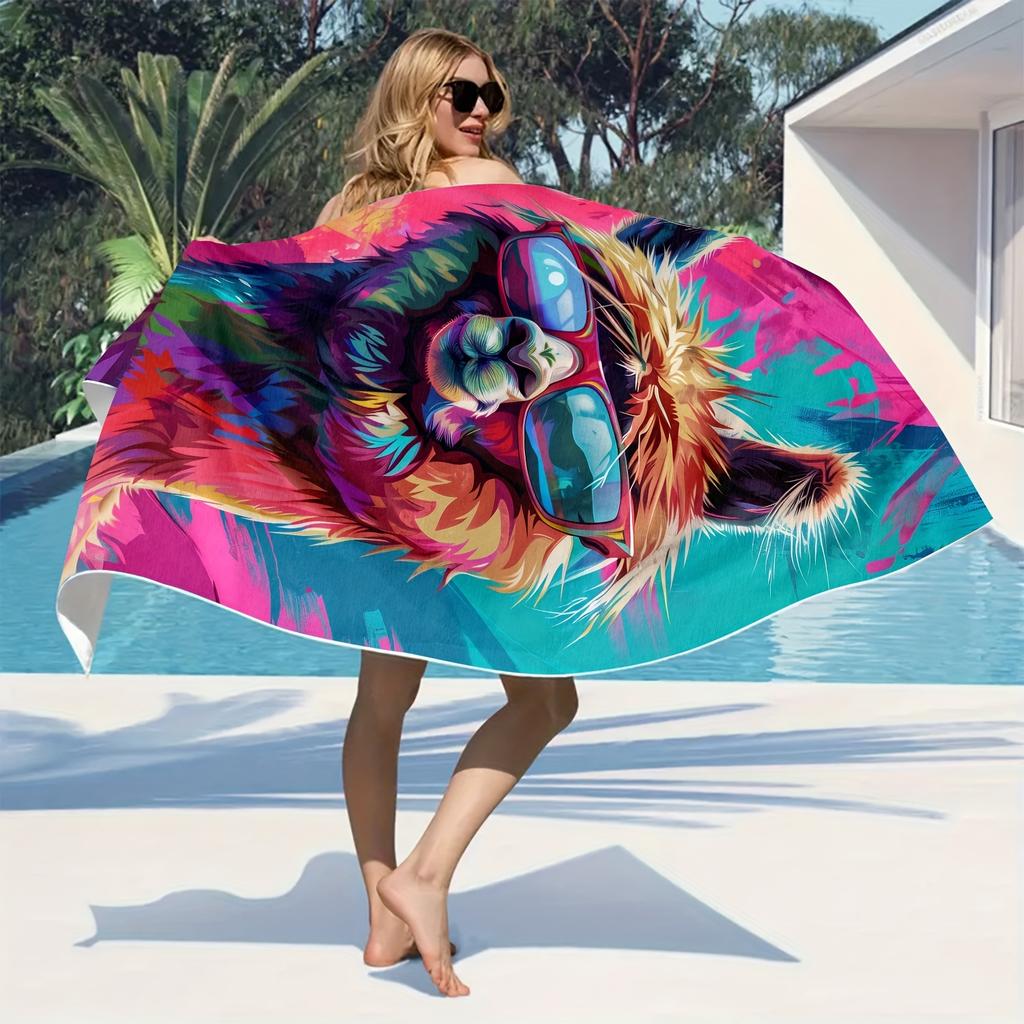 Asciugamano da Spiaggia con Disegno di Alpaca Cartone Animato, Poliestere Assorbente per Festa in Piscina e Essenziali da Spiaggia