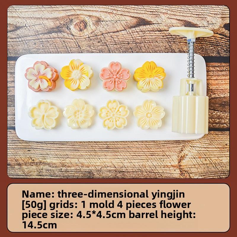 New Mid-Autumn Festival Mooncake Mold, Three-dimensional Cherry Blossom Hand-pressed Home Ice Skin Baking Mold