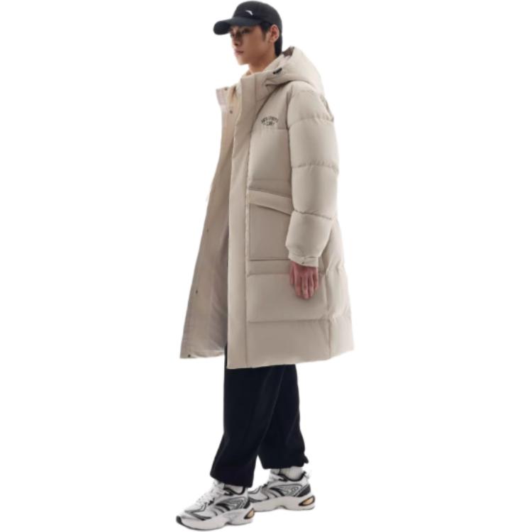 Anta Comfortable Casual Simple Long Hooded Loose Down Jacket Men Outerwear Wood-Color 152518904-1