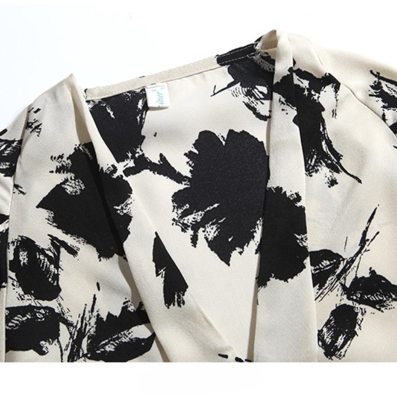 Mürekkep Baskılı Fener Kol Retro Bol Kadın Gömlekleri Üstler Moda Zarif V Yaka Slim Fit Günlük Bluz Kadın Basit İlkbahar Ofis Bayan Gömleği 26348