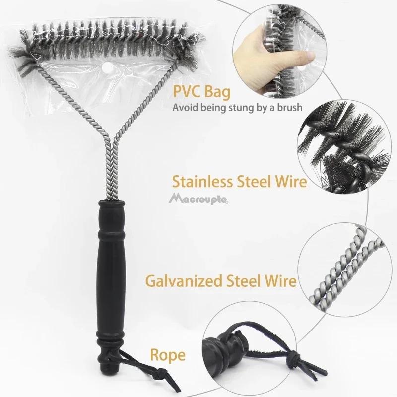 New Kitchen Accessories BBQ Grill Brush and Scraper Barbecue Kit Cleaning Brush Stainless Steel Tools Wire Bristles Triangle