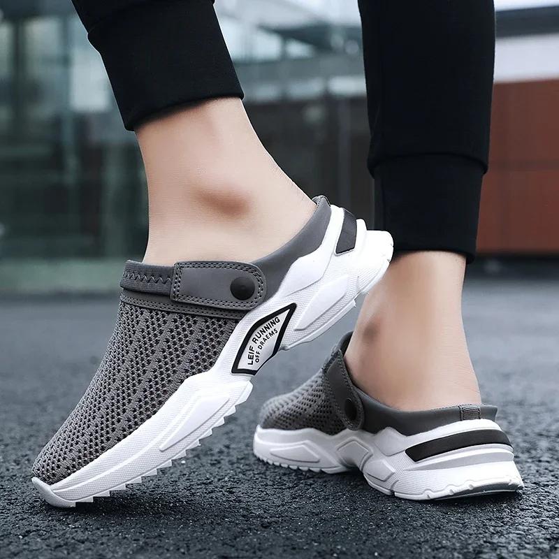 Summer Mesh Men's Sandals Outdoor Clogs Casual Sneakers for Man Breathable Half Slippers Slip On Walking Beach Man Shoes 2024