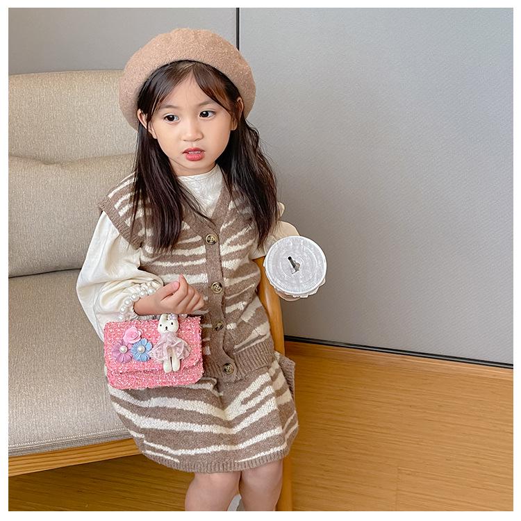 New Girls' Pearl Tweed Handbag: Trendy Little Flower Princess Crossbody Bag