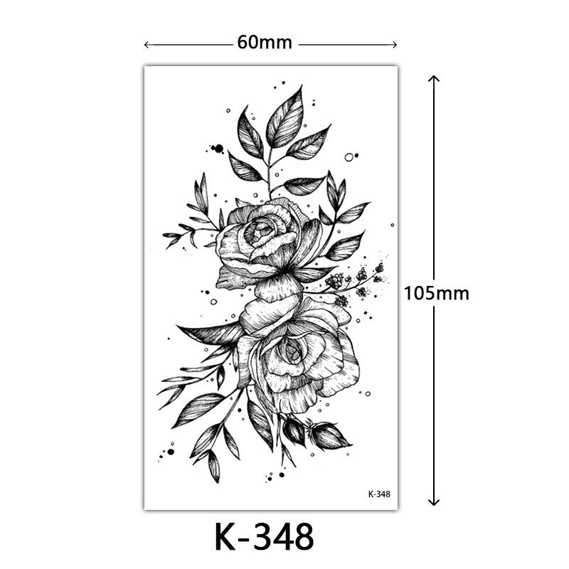 Pegatinas de Tatuaje Impermeables Frescas Pequeñas: Letras Inglesas, Flores, Mariposas, Líneas de Boceto