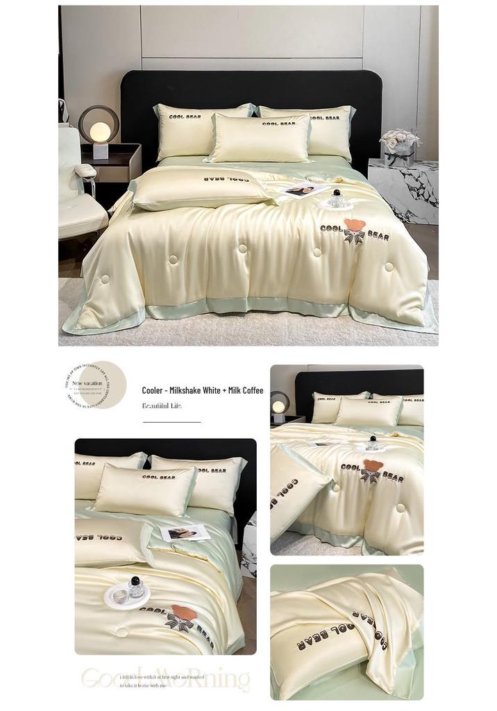 Class A Ice Silk Water Washable Summer Quilt Set - Naked Sleep Embroidery, Thin Blanket, Air Conditioning Quilt, Four-Piece Gift.