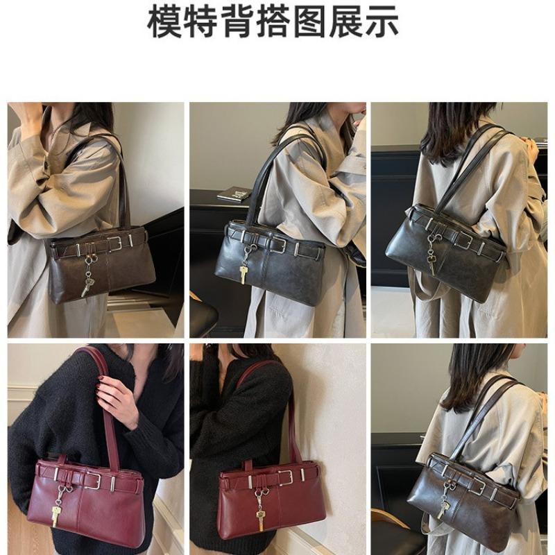 New high-end textured women's shoulder baguette bag women's autumn and winter versatile retro underarm bag
