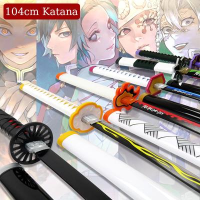 104cm Demon Slayer Katana Sword Bamboo Anime Blade Sunwheel Knife Tanjirou Katana Weapon Model 1:1 Ninja Cosplay Prop Kids Toys